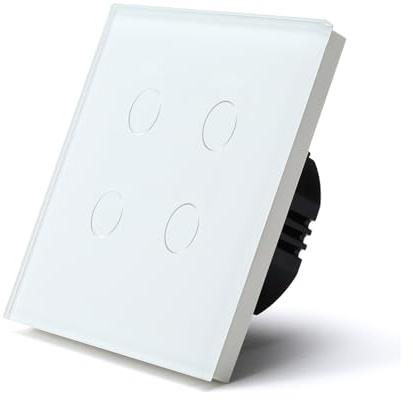 Interruptores Táctiles Estándar De 1/2/3 Entradas Y 1 Vía, Interruptor Luz Para El Hogar, Negro, Blanco Dorado, Con Panel Cristal, Pared(White 4Gang)