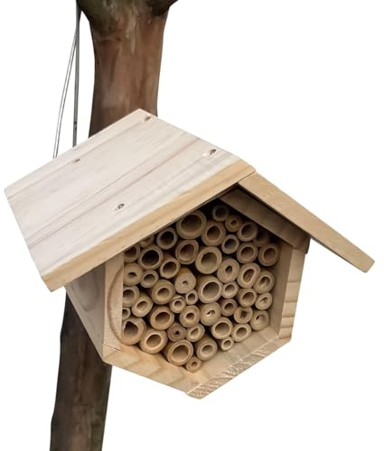 Bienenhäuser für den Außenbereich, sechseckiger Bienenstock aus Holz mit Röhren, Nisthäuser für Garten, Hof, Rasen, Outdoor, Innenhöfe, Balkone, Terrassen, Zäune, Baumstämme