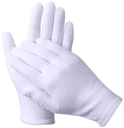 5 Pairs White Cotton Gloves, Cotton Gloves for Eczema & Dry Hands, Stretchable Moisturising Gloves for Men and Women