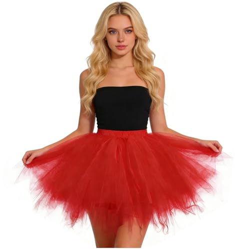 Tüllrock Damen Kurz Tüllrock Karneval Kostüm Tütü Damen 50er Vintage Ballettrock Petticoat Elastische Hohe Taille Tanzkleid Rock Unterrock Ballett Tutu A-Linie Puffy Fee Tüll Röcke
