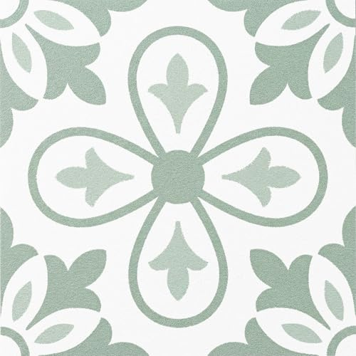 50PCS Green Tile Stickers, 15 X 15CM Stick on Tiles, Self-Adhesive Tile Stickers, Textured Vinyl Stick on Tiles for Kictchen, Bathroom, Fireplace, Cooker Backplash (Four Petal Flower)