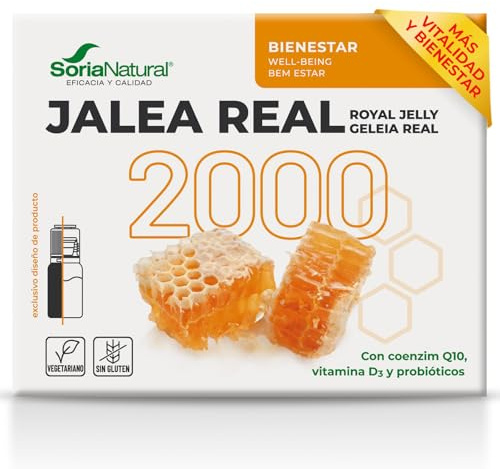 Jalea Real 2000 Liofilizada - Con Coenzima Q10, Vitamina D3 y Probióticos - Energía y Vitalidad Diaria - Refuerzo Nutricional Integral - 20 Viales - Soria Natural