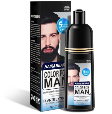 Mens Beard Dye Black - 3 In 1 Black Hair Dye Shampoo & Conditioner