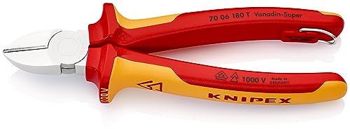 KNIPEX Seitenschneider verchromt isoliert mit Mehrkomponenten-Hüllen, VDE-geprüft; mit integrierter isolierter Befestigungsöse zum, 70 06 180 T