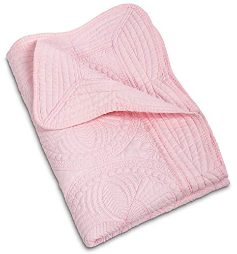 MONOBLANKS Baby Quilt Personlized Monogram Lightweight Embossed Scalloped Throw Blanket Four Seasons (Pink)
