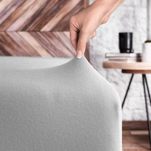 Wolkenfeld Spannbettlaken 140x200cm bis 160x200cm - 100% Baumwolle - Superweiches Jersey Spannbetttuch für Matratze, Boxspringbett oder Topper - 5 bis 20cm Matratzenhöhe, Hellgrau