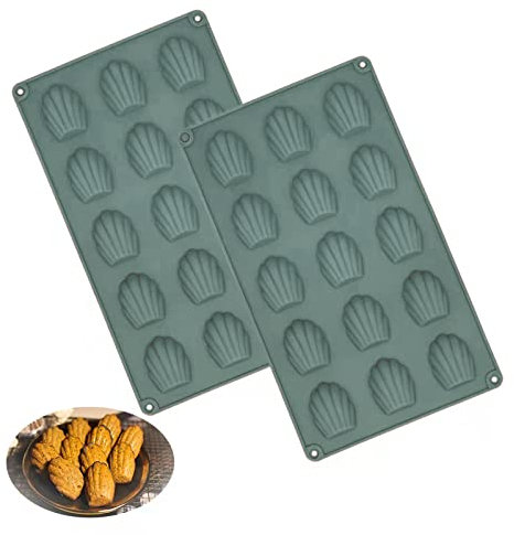 2 stampi da forno Mini Madeleine in silicone, per torte, cioccolato, caramelle, biscotti, 15 cavità (grigio carbonio)