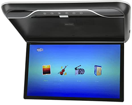 Cuifati 19in LCD 1080P Car Overhead Flip Down Monitor Full View Soffitto TV Digitale HD con Atmosfera Light Car Stereo Player MP5, HDMI IR FM USB SD 12V/24V(Nero)