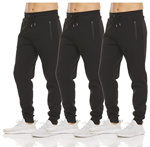 Pure Champ 3-pack fleecebyxor för män, atletiska träningsbyxor med dragkedja och dragsko, storlek S-3XL, Uppsättning av 4, XXL