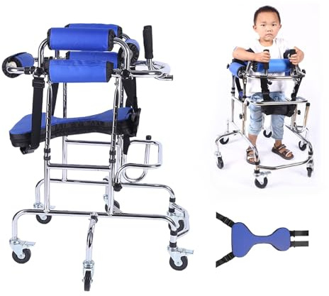 Walkers Disabled Children Cerebral Palsy Disabled Kids Walker Six Wheel Anti Tilt Foldable Belt Seat Adjustable Height Width, Disabled Auxiliary Equipment Rehabilitation Training Walking Aid