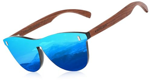 KINGSEVEN Bubinga Polarisierte Sonnenbrille Retro Vintage Stilvolles Design für Herren Damen, Verspiegelte Gläser B5510 (Blue)