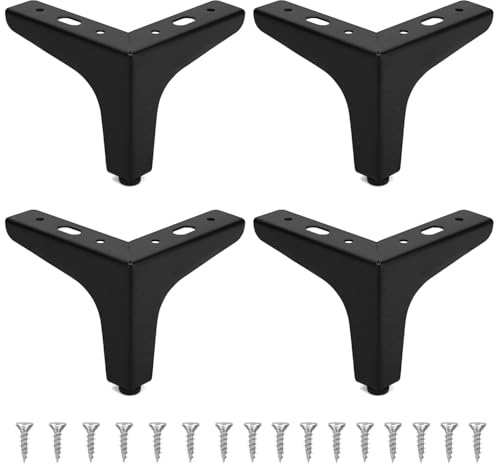 QWORK® 4 Stück Möbelfüße Schwarz Metall, 10cm Füße für Möbel für Schrank, TV-Schränke, Nachttisch, Belastbar Bis 800 KG, Schrauben Enthalten
