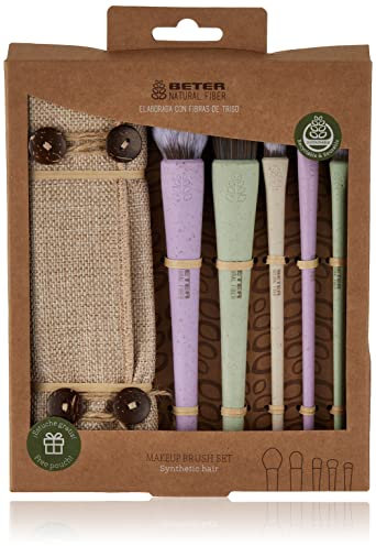 Beter - Set de Maquillaje Natural Fiber - Kit 5 Brochas y Pinceles de Pelo Sintético, ideal para Regalo