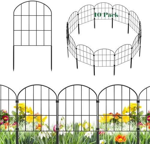 Ticanros 24in (H) x 11ft (L) Decorative Garden Fence Panels 10 Pack No Dig Fencing, Rustproof Metal Wire Garden Fence Border, Small Animal Barrier Fence for Dog