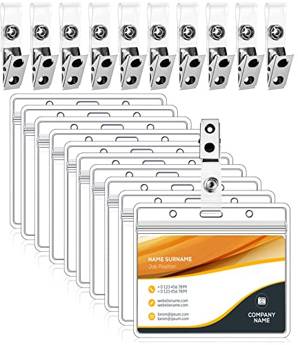 50 Stück Kunststoff-Ausweishalter, Namensschild, transparente Ausweishalter und 50 Stück Metall-Ausweis-Clips, Ausweis-Clips, Doppelloch-Clips mit transparenten PVC-Gurten