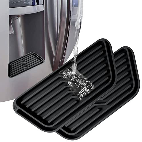 2Pcs Refrigerator Water Drip Tray, Silicone Drip Catcher Tray Reusable Fridge Water Drip Tray, Fridge Water Dispenser Drip Tray Fridge Accessories Compatible With Ge, Whirlpool, Samsung Others (03)
