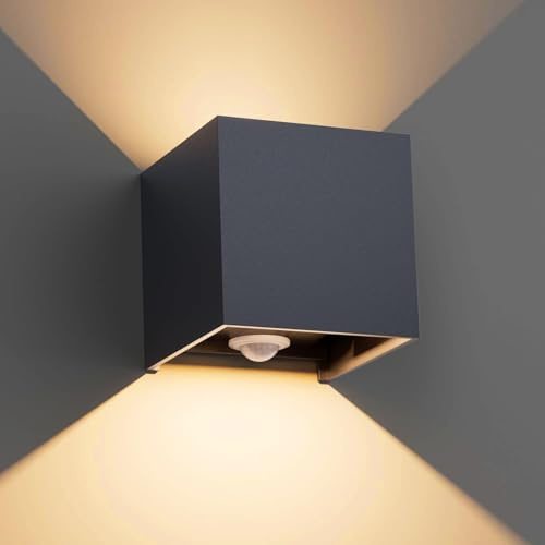 Klighten 12W Aussenlampe Außenlampe mit Bewegungsmelder,Anthrazit,2700K