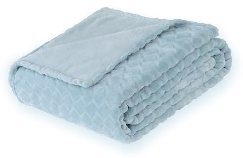 FY FIBER HOUSE Fleece Kuscheldecken mit der Schlangenlinie, extra weiche Flauschige Decken, leichte, gemütliche Mikrofaser Sofadecke/Wolldecke für Büro, Sessel und Camping, 150x200cm, Hellblau