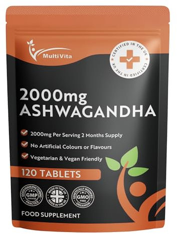 Ashwagandha 2000mg - 120 Vegan Tablets Pure High Strength Ashwagandha Root Extract - 2 Months Supply - Ashwagandha Supplement (not Ashwagandha Capsules or Gummies) Non-GMO and Made in The UK