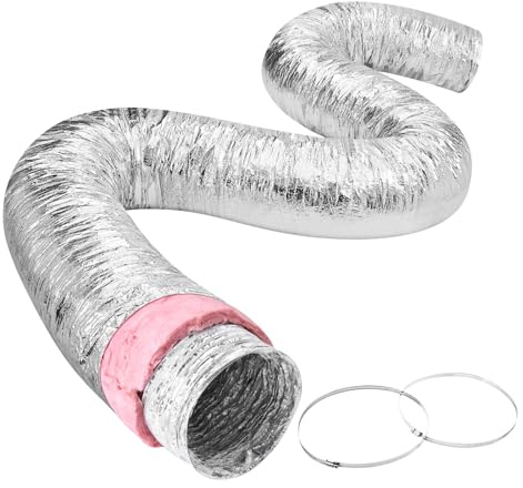 VEVOR 6 Inch Insulated Flexible Duct R-6.0，25 Feet Long with 2 Duct Clamps, Heavy-Duty Three Layer Protection Air Ducting Hose for HVAC Heating Cooling Ventilation and Exhaust Ductwork Insulation
