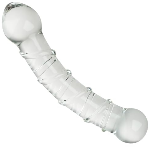 Roluck Glas Doppeldildos, Kristall Penis Buttplug mit Erhabener Wirbeltextur Pilzspitze Glasdildo G-Punkt Stimulation Analsexspielzeug für Männer Frauen Masturbation