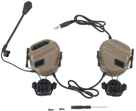 HERCHR Tactical Headset, Tactical Headset Hunting & Shooting Earmuffs Ear Hearing Protection Headphones Sound Amplification for Walkie-Talkie(Brown)
