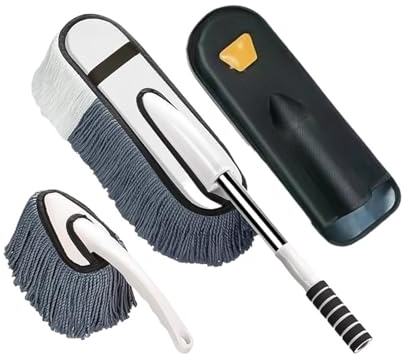 SSIMOO Mikrofaser-Auto-Reinigungsbürsten-Set, teleskopisch, Langer Griff, Staubentfernung, Moppborsten, Autowaschbürste, Aufbewahrungsbox-Sets (Color : B 3PCS)