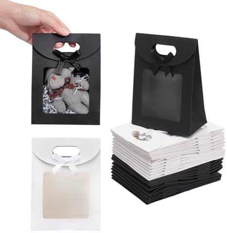 NBEADS 24 Stück 2 Farben Geschenktüte Mit Transparentem Fenster, Stand-Up-Geschenktüten Mit Griffen Und Schleife Dekorative Geschenkverpackungstüten Für Weihnachtsgeschenke Valentinstag, 16x12x6.1cm