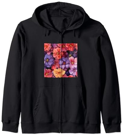 Bergenia Flower Watercolor Pattern Graphic Zip Hoodie