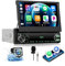 CAMECHO Autoradio 1 Din mit Wireless Carplay mit Rückfahrkamera, 7 Zoll Touchscreen Bluetooth Radio Manuelle Ausfahrbarem Display mit Android Auto Mirror Link FM Lenkradsteuerung 2USB AUX Typ-C Buchse