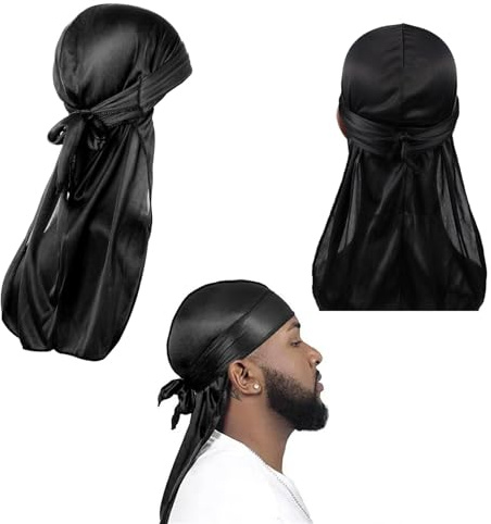 2 Stücke Durag, Durag Men, Langem Schwanz Kopftuch Herren, Silk Bandana Herren, Turban, Elastische Kappe Lang Schwanz Kopfwickel, füR MäNner Frauen Die TäGliche Hip-Hop-Dekoration