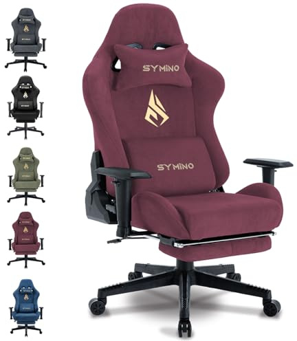 Symino Gaming Stuhl, Atmungsaktiver Bürostuhl aus Hochwertigem Stoff, So Weich Wie Pelz, Ergonomischer PC-Stuhl, Verstellbarer und Drehbarer Schreibtischstuhl mit Fußstütze, Schwarz