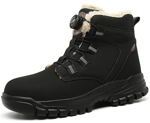 Scarpe Antinfortunistiche Invernali Uomo Donna Leggere Scarpe da Lavoro con Punta in Acciaio，con Calda Imbottitura, Antiscivolo Stivali Sicurezza, Nero, 43 EU