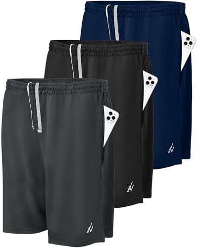 NY Threads Multipack Mens Athletic Shorts, Medium, Black/Navy/Dark Grey