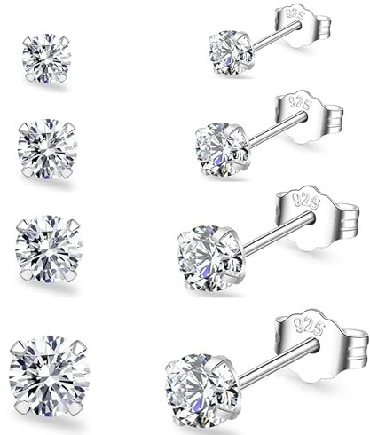 RANKEEF S925 Sterling Silver Stud Earrings Hypoallergenic Cubic Zirconia Stud Earrings Silver Studs Small Silver Studs Earrings for Women
