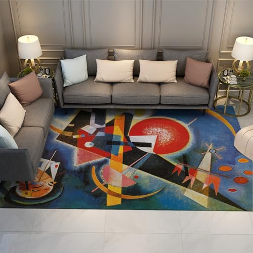 BYLEEHOMED Moderner geometrischer Stil Bereich Teppiche 120x170cm Blauer Abstrakter expressionistischer Teppich für helles Wohnzimmer Schlafzimmer Luxus Dekor Ästhetik
