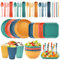 KIMIGO 56 Pezzi Set di Stoviglie da Campeggio,Stoviglie da Picnic di Stoviglie con Piatto Ciotola Cucchiaio Forchetta Coltello per 4 Persone, Per Pasti In Famiglia Picnic E Campeggio