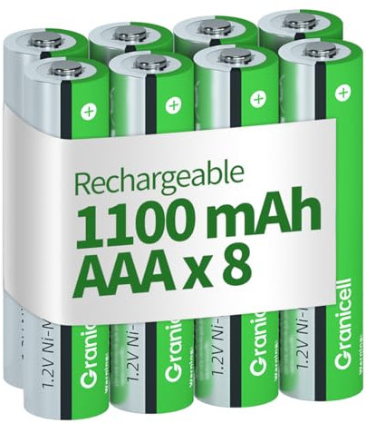 Granicell AAA Batteries 8-pack, 1100 mAh High Capacity Rechargeable Battery, 1300 cycles, 1.2V NiMH Battery