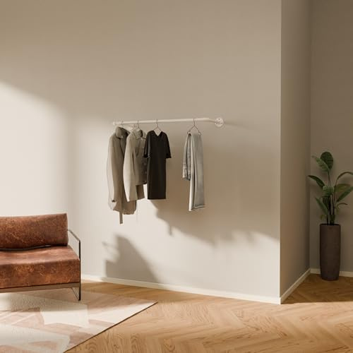 pamo Kleiderstange Wandmontage 105 cm Weiß – Industrial Garderobenstange | Wand & Deckenmontage aus Wasserrohr I FINN Kleiderständer Wandgarderobe für Schlafzimmer & Ankleidezimmer