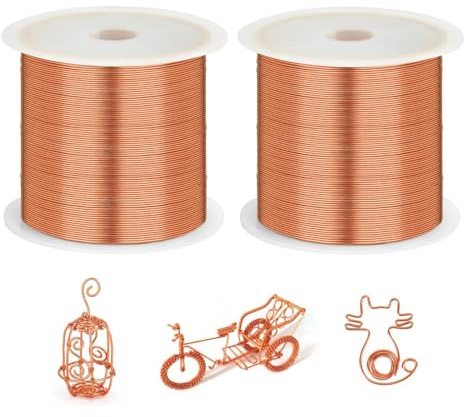 Koppartråd, 2 rullar 0,3 mm x 100 m kopparlackstråd, magnettråd, emaljerad spollindningstråd, ren koppartråd, för svetsning, experiment, smycken, gör-det-själv