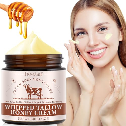 Beef Tallow for Skin, Natural Nourishing Grass Fed Beef Tallow Face Cream & Moisturiser, Organic Whipped Beef Tallow Cream for Skin, Hydrating Beef Tallow Cream Skin Care for Face & Body 120g