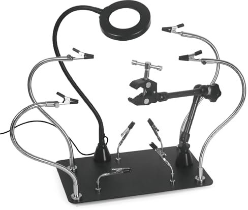 Stazione di saldatura magnetica terza mano, terza mano con 3 lenti di ingrandimento, braccio meccanico girevole a 360°, stazioni di saldatura, set di esercizi per hobbisti fai da te, ingegneri