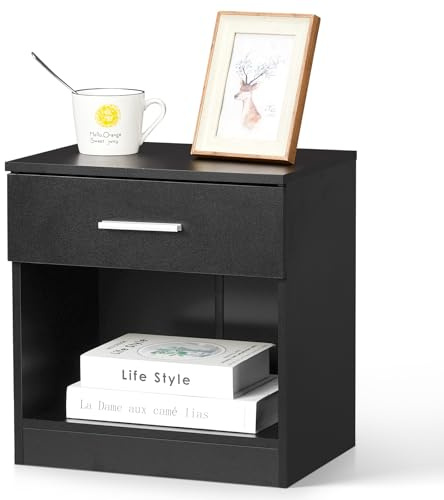 LEADZM Table de Chevet avec 1 Tiroir Table d'appoint, 39x29x41cm | Meuble de Nuit, Commode de Nuit, Couleur Noir