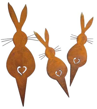 POPETPOP 3stücke Hasen Gartenstecker Rostige Osterdeko Für Außenbereich Kreative Gartenfiguren Für Frühlingsfestlichkeiten Langlebig Und Stabil Für Rasen Und Gehweg