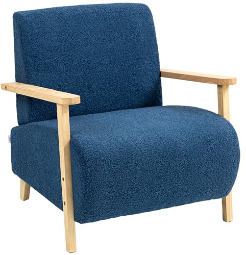 HOMCOM Sofá de 1 Plaza Tapizado en Borreguito Sofá de Salón de 74,5 cm con Acolchado Grueso Reposabrazos y Patas de Madera para Dormitorio Sala de Estar Azul Oscuro