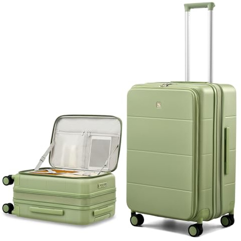 Hanke Erweiterbarer Hartschalenkoffer Mittelgroß Frontöffnung Koffer Hartschale mit TSA-Schloss & 360° Spinner Silent-Räder 61cm(69L), Bambusgrün