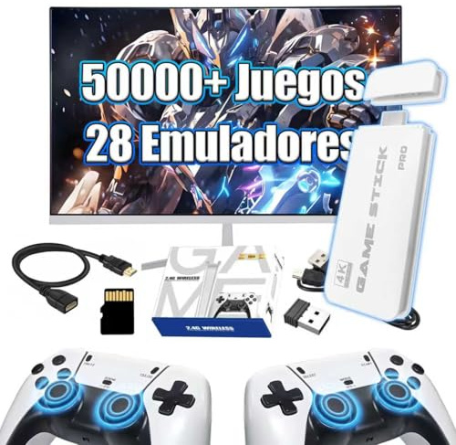 M15 Retro Game Stick,más de 50000 Juegos clásicos,Consola de Juegos Retro con 28 emuladores,Game Stick con Salida 4K HD,con 2 mandos inalámbricos de 2,4 GHz,Consola de Videojuegos Plug and Play(128G)