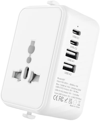 Reiseadapter Weltweit,Universal Reisestecker mit 2 USB A und 2 USB C,Universal Adapter,Reisestecker Adapter Weltweit,Internationaler Steckdosenadapter Travel für England USA Japan Thailand Australien