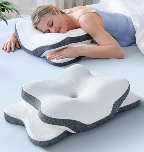 5X Pain Relief Cervical Neck Pillow for Neck Support, Ergonomic Cooling Side Sleeper Pillow for Sleeping, Odorless Contour Memory Foam Pillows, Bed Pillow for Side Back Stomach Sleeper