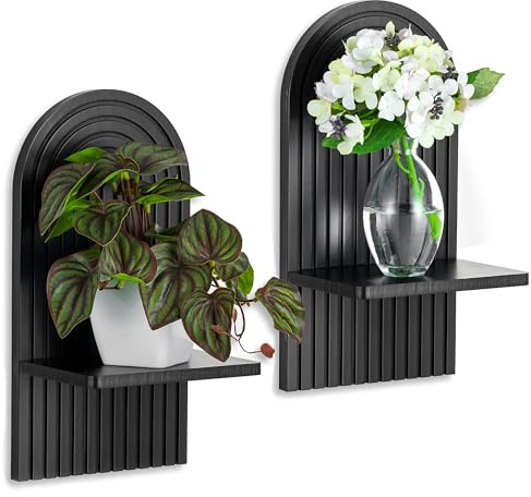 Walasis Wandregal Holz Schwarz Wanddeko, Boho Klein Schweberegal | 2er Set Wand Regal Pflanzregal Für Wohnzimmer, Schlafzimmer und Eingangsbereich Geeignet